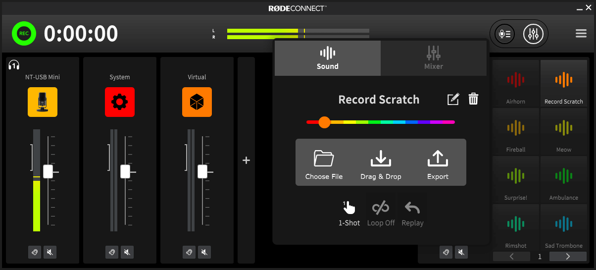 RØDE Connect interface showing sound pad settings